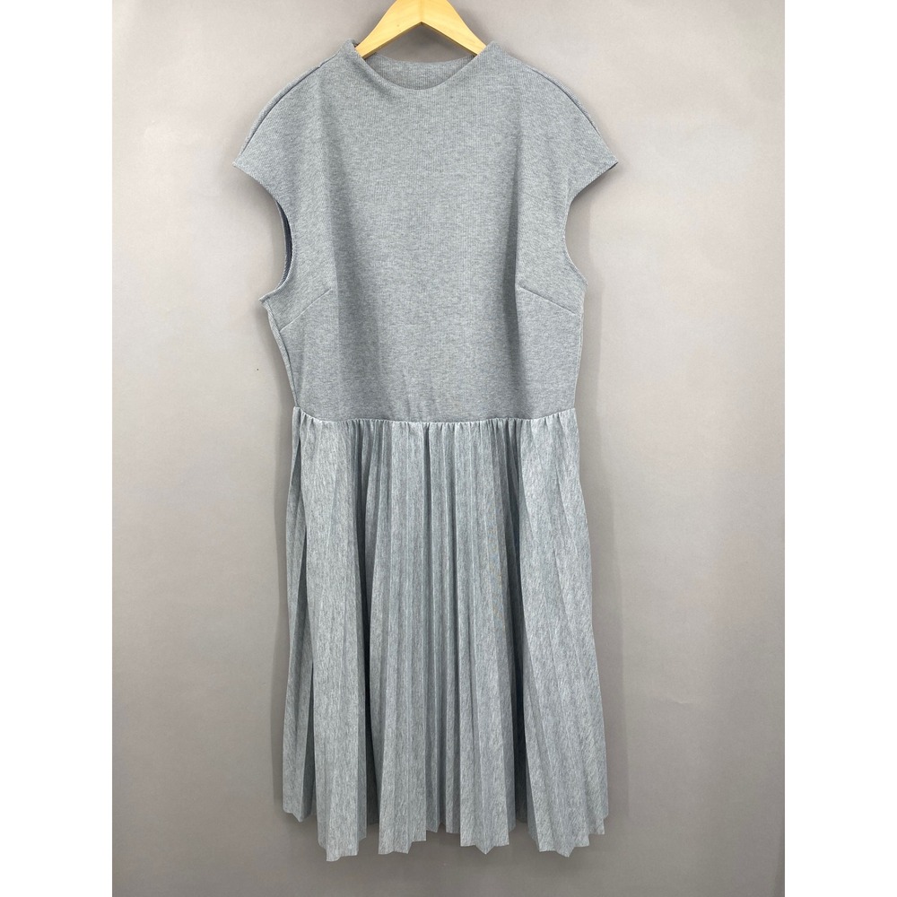 Ophelia Roe Gray Pleated Cap Sleeve Midi Dress Womens 2X Ribbed Knit Mock Neck